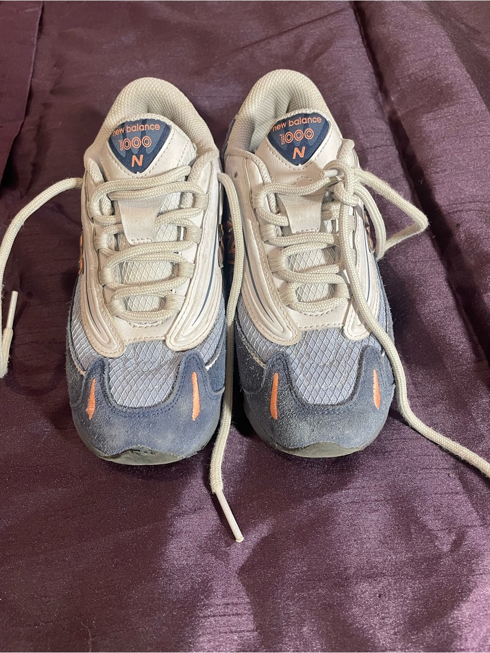New Balance Kids 1000 Sneakers in Beige, Gray and Orange Accent